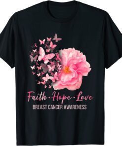 Breast Cancer Awareness Faith Hope Love Butterflies Tee Shirt