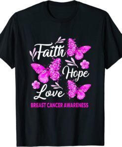 Breast Cancer Awareness Faith Hope Love Butterfly T-Shirt