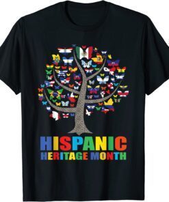 Butterfly Flag National Hispanic Heritage Month Tree Leopard Tee Shirt