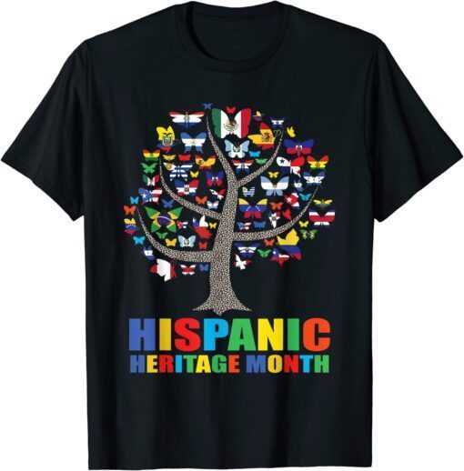 Butterfly Flag National Hispanic Heritage Month Tree Leopard Tee Shirt