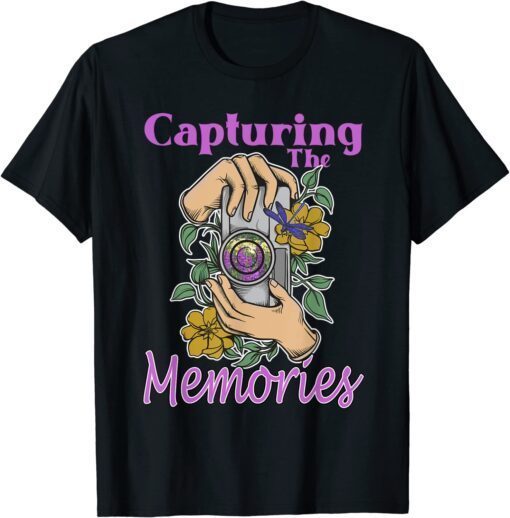 Capture The Memories Photography Camera Flowers & Dragonfly T-Shirt