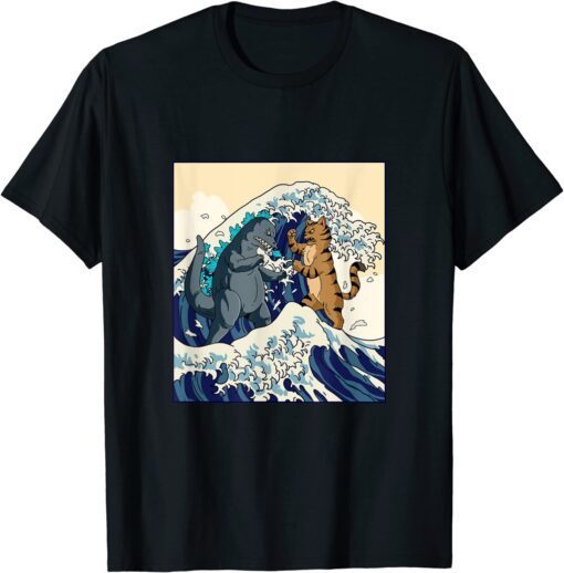 Cat And Monster Japanese Wave Tee Shirt