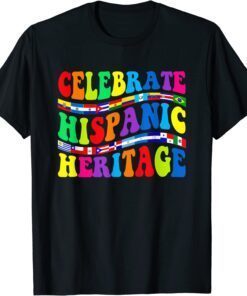 Celebrate Hispanic Heritage Month Groovy Hippie Latino Flags T-Shirt