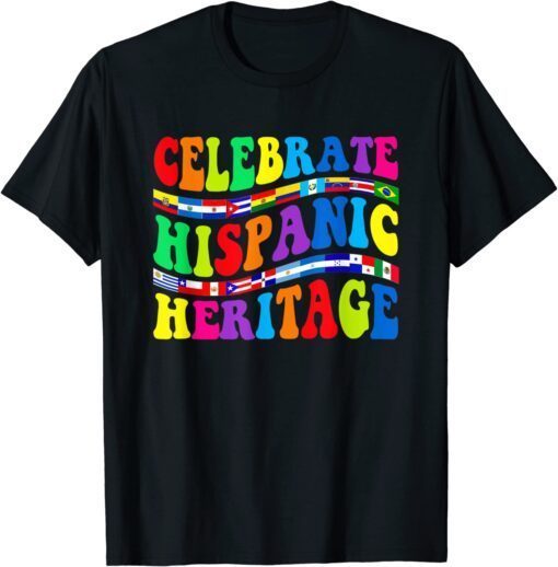 Celebrate Hispanic Heritage Month Groovy Hippie Latino Flags T-Shirt