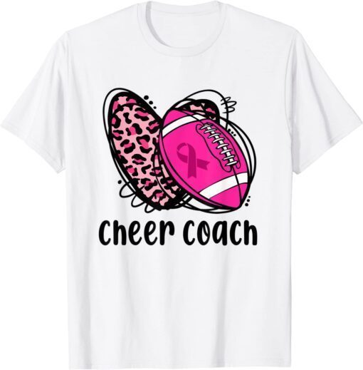 Cheer Coach Leopard Cheerleading Football Mom Breast Cancer T-Shirt