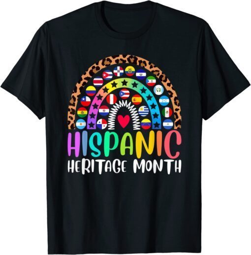 Colorful Hispanic Heritage Month, Leopard Rainbow Flags Tee Shirt