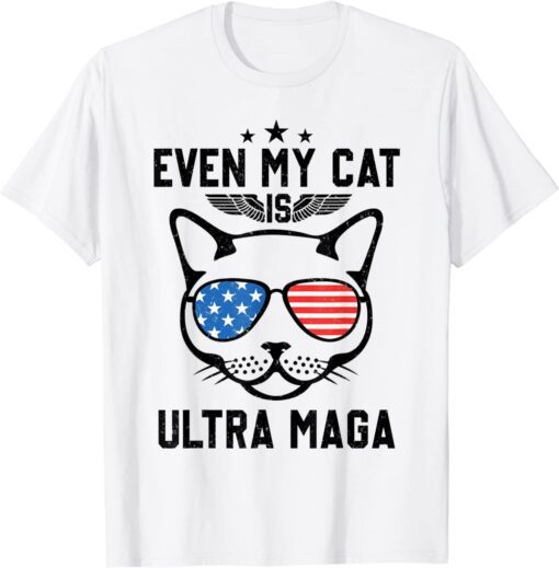 Even My Cat Is ULTRA MAGA Proud Republican Cat USA Flag T-Shirt