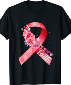 Faith Pink Ribbon Flowers Breast Cancer Awareness Tee Shirt