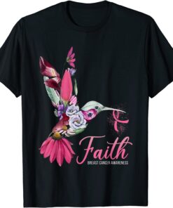 Faith Pink Ribbon Hummingbird Breast Cancer Awareness T-Shirt