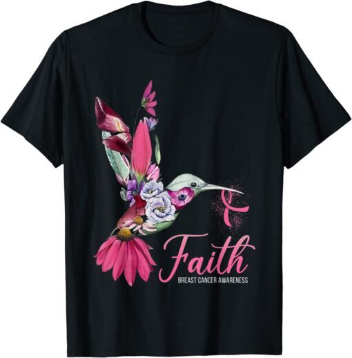 Faith Pink Ribbon Hummingbird Breast Cancer Awareness T-Shirt