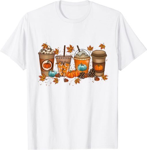 Fall Coffee Drink Orange Pumpkin Latte Thankgiving Tee Shirt