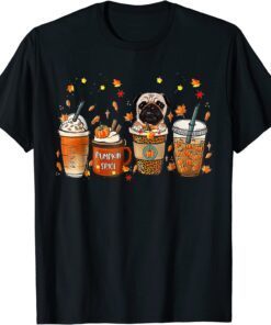 Fall Coffee Pumpkin Spice Latte Iced AutFall Coffee Pumpkin Spice Latte Iced Autumn Pug T-Shirtumn Pug T-Shirt