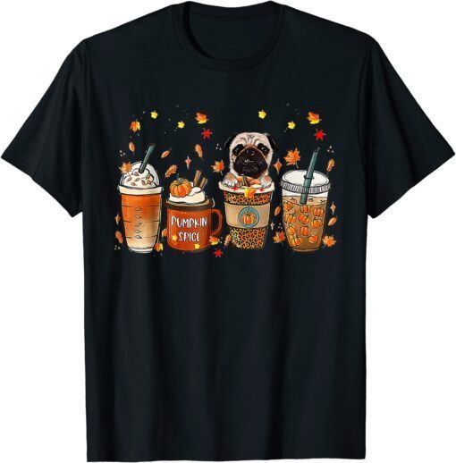 Fall Coffee Pumpkin Spice Latte Iced AutFall Coffee Pumpkin Spice Latte Iced Autumn Pug T-Shirtumn Pug T-Shirt