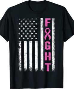 Fight Breast Survivor American Flag Breast Cancer Awareness Tee Shirt