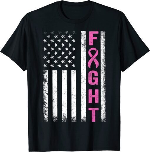 Fight Breast Survivor American Flag Breast Cancer Awareness Tee Shirt