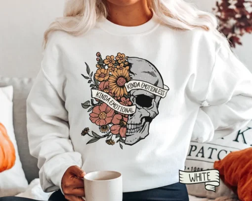 Floral Skull Kinda Emotional Flower Skull Halloween Tee Shirt