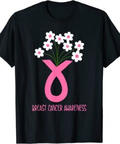 Flower Jar pink ribbon Breast cancer Awareness month Tee Shirt