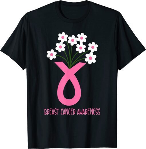 Flower Jar pink ribbon Breast cancer Awareness month Tee Shirt