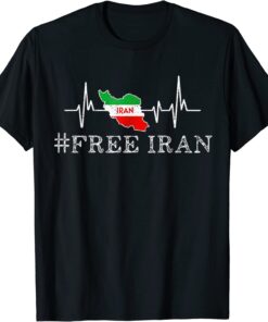 Free Iran Symbol Flag Heartbeat Freedom Love Tee Shirt