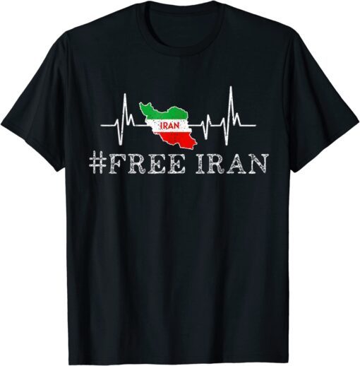 Free Iran Symbol Flag Heartbeat Freedom Love Tee Shirt