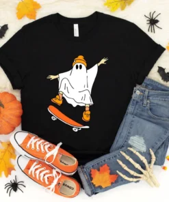 Ghost Skateboard Halloween Tee Shirt