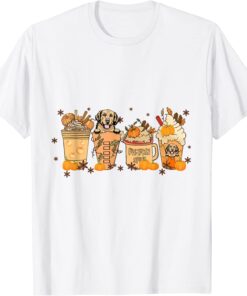 Golden Retriever Dog Pumpkin Latte Spice Fall Thanksgiving Tee Shirt