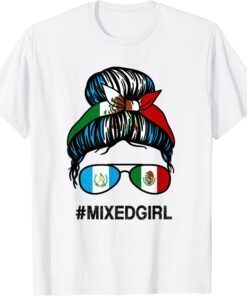 Guatemala Mexico Flag Guatemalan Mexican Messy Bun Tee Shirt