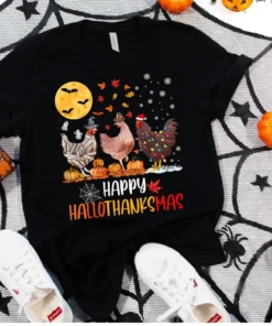 HalloThanksMas Halloween Chicken Thanksgiving Ugly Christmas Tee Shirt