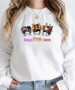 Hallothanksmas Messy Bun Ladies Tee Shirt