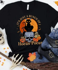 Halloween Black Cat It's Just A Bunch Of Hocus Pocus Tee Shirt