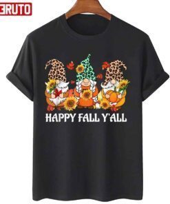 Happy Fall Y’all Leopard Gnome Sunflowers Thanksgiving Day Tee Shirt