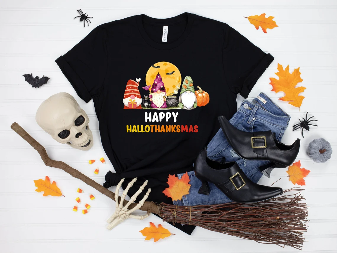 Happy HalloThankMas Gnomes Tee Shirt Happy HalloThankMas Gnomes Tee Shirt