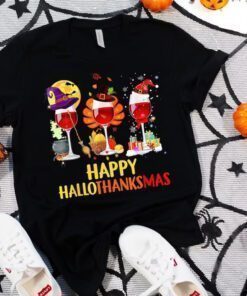 Happy HalloThanksMas Wine, Halloween, Thanksgiving, Christmas 2022 Shirt