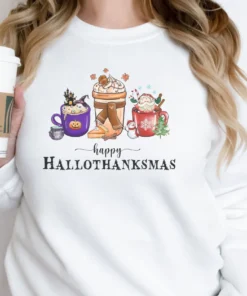 Happy Hallothanksmas, Christmas Coffee, Fall Coffee Halloween Tee Shirt