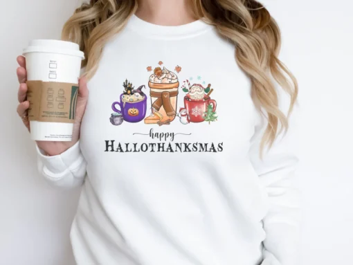 Happy Hallothanksmas, Christmas Coffee, Fall Coffee Halloween Tee Shirt