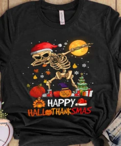 Happy Hallothanksmas Dabbing Skeleton Tee Shirt