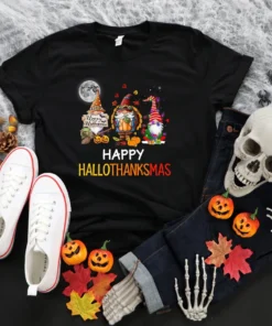 Happy Hallothanksmas Gnomes Halloween & Merry Christmas Tee Shirt