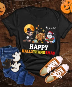 Happy Hallothanksmas Halloween Thanksgiving Christmas Squad Tee Shirt