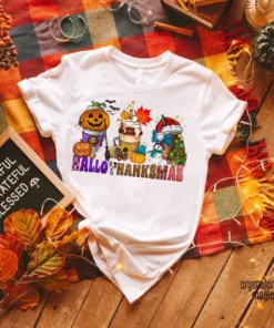 Happy Hallothanksmas Thanksgiving Christmas , Halloween Coffee Pumpkin Tee Shirt