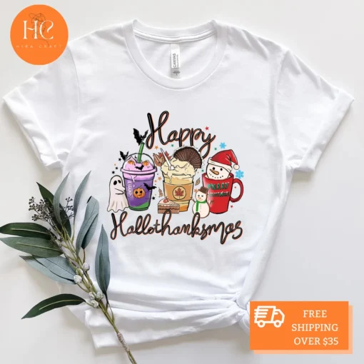 HappyHallothanksmas , Halloween & Merry Christmas , Thanksgiving Tee Shirt