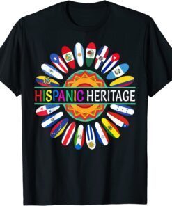 Hispanic Countries Flags Sunflower Hispanic Heritage Month Tee Shirt