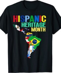 Hispanic Heritage Month Latin Countries Map Flags Tee Shirt