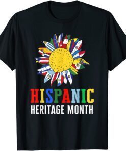 Hispanic Heritage Month Latino Counties Flags Sunflower T-Shirt