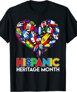 Hispanic Heritage Month Latino Countries Flags Heart Tee Shirt