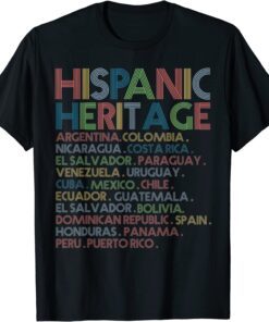 Hispanic Heritage Month Latino Countries Names Retro Vintage Tee Shirt