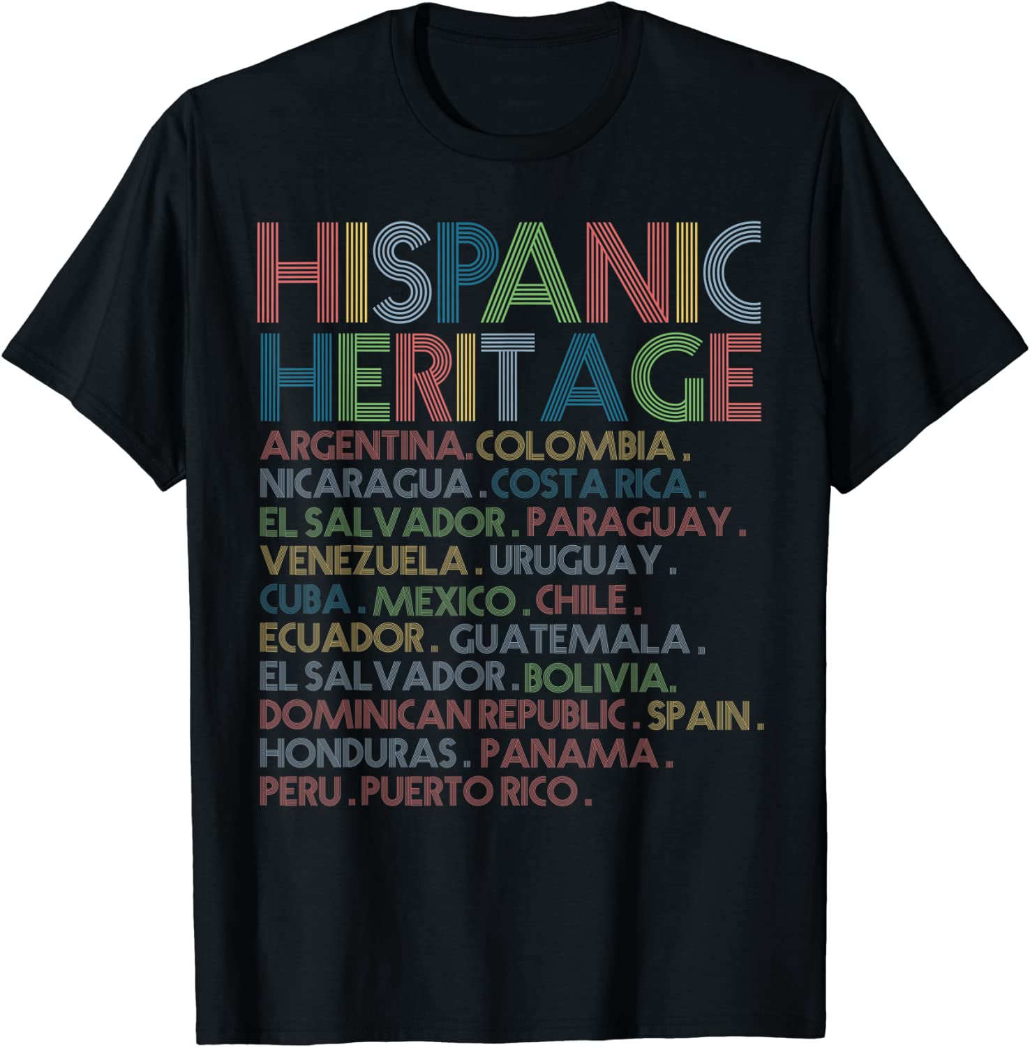 Hispanic Heritage Month Latino Countries Names Retro Vintage Tee Shirt Hispanic Heritage Month Latino Countries Names Retro Vintage Tee Shirt