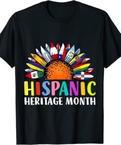 Hispanic Heritage Month Sunflower Latino Countries Flags Tee Shirt