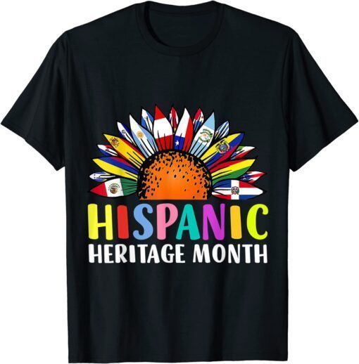 Hispanic Heritage Month Sunflower Latino Countries Flags Tee Shirt