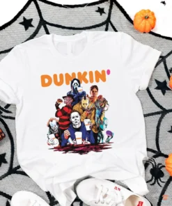 Horror Characters Dunkin' Donuts, Michael Myers and Jason Voorhees Drink Dunkin’ Donuts Tee Shirt