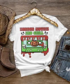 Horror Movies and Chill Spooky Season Halloween Tee Shirt